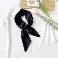 New dopamine silk scarf women's solid color small square scarf European and American imitation silk small silk scarf scarf headband wholesale black