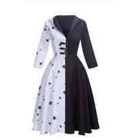 Cruella Vilcosplay Kostiumas Cruella Juodai Baltos Raganos Kailinė Apykaklė Kostiumas Cosplay Pasirodymo Apranga Black and White Witch Short Coat M white