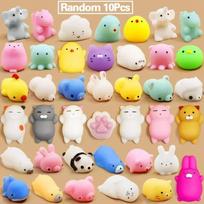 10pcs Random Mini Squishy Mochi Squishy Toy Party Favors Kawaii Animal Squishy Stress Toy Unicorn Piggy Cat Toy for Kid Girl Boy white