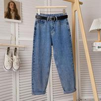 Women's High Waist Harem Jeans Loose Straight Leg Ankle Length Vintage Mom Denim Pants S gray