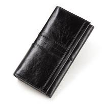Genuine Leather Women's Long Clutch Wallet RFID Blocking Phone Purse with Zipper Pocket black