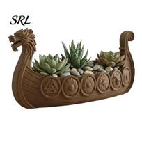 Old World Charm Planter Viking Longship Pot, Dragon Boat Indoor Plant Holder for Cacti Sculpture Plants Air Plants, Rustic Nordic Ship Container Home ruda