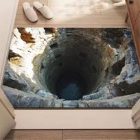 3D Hole Rug Realistic Bottomless Pit Floor Mat Funny Optical Non-Slip Backing for Illusion Rug 40x60cm gray