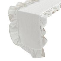 Raffliuotas stalo takelis su banguotu kraštu Rustic stalo takelis Skalbiamas kaimiško stiliaus stalo takelis valgomojo stalui Vestuvių, nuotakos krikštynų vakarėlio dekoravimas 120cm balta