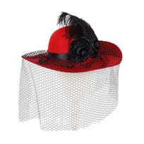 Vintage Mesh Sombrero Hat With Veil Felt Fedoras Fashion Floral Hats  Ladies juoda