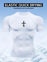 Mens Black Compression Short Sleeve T-Shirt White Orthodox Cross Graphic Quick Dry Breathable High Elasticity Christian Gym And Running Athletic Top S balta