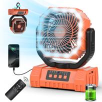 20000mAh USB Rechargeable Portable Camping Fan, LED Light & Remote Control, 4 Speeds Timer with Hanging Hook for Outdoor Tent Travel USB Type-C