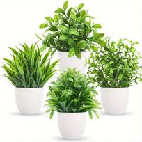 4 vnt. mini dirbtiniai vazoniniai augalai, netikri bonsai žalumynai namams, biurui, sodybai, vonios kambario lentynai, dekoras patalpoms green