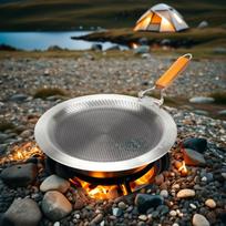 Stainless Steel Crepe Pan Flat Skillet with Foldale Handle Camping Cookware BBQ Grill Round Pancake 34cm gray