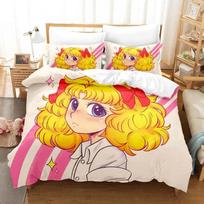 Candy Candy Patalynės Komplektas Viengulis Twin Pilnas Karalienės Karaliaus Dydis Lovos Komplektas Suaugusiems Vaikams Miegamojo Antklodės Užvalkalų Rinkiniai 3D Spausdinimas Anime Paklodžių Rinkinys EU Single(135*200cm)3pcs yellow