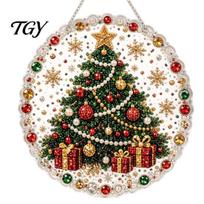 Cute Holiday Party Favors Christmas DIY Faux Diamond Painting Hanging, Santa Wreath Acrylic Pendant, Pearl Indoor Outdoor Seasonal Decor Beads 15cm B black