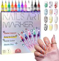 Nagų dailės rašikliai, 12 spalvų rinkinys 0,5 mm nagų dailės markeriai, greitai džiūstantys geliniai nagų markeriai, 3D lako rašikliai grafičiams, taškavimui, kontūrams ir tapybai gray