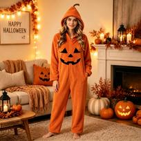 Women's Halloween Print Flannel Romper Loungewear Set for Comfortable Lounging L juoda