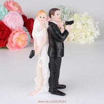 Wedding Romantic Bride and Groom Toppers Couple Figurine Marriage Funny Cake Toppers Dolls for Wedding Cupcake Decoration beige