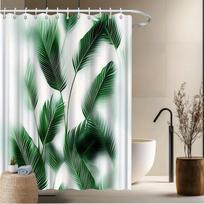 Tropical Palm Leaves Shower Curtain, Lush Green Foliage Design, Fade-Resistant Polyester, Machine Washable, 12 Hooks W60H190(CM)-1 Pcs gray