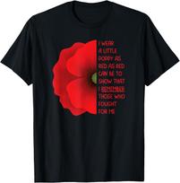 Veterans Day USA Memorial Lest We Forget Red Poppy Flower T-Shirt Mens Womens Tees Top M