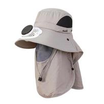 Solar Fan Sun Hat Outdoor Cooling Fan Hat with Neck Flap Face Protection Cover Wide Brim Breathable Sun Protection Cap for Hiking Fishing