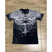 Harajuku Tops Affliction Vintage T-shirt Men Skull Holy Writ Letter 3D Printing Tee Gothic Clothes Fashion Women Clothing S gray