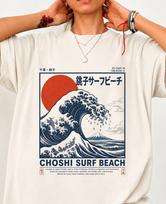 Japanese Wave Shirt, Retro Japanese Surf T-Shirt, Great Wave Graphic Tee, Vintage Japan Beach Shirt, Choshi Surf Beach M multi