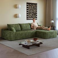 270cm Modulinė kampinė sofa be rėmo, su L formos ottomana, su gilia sėdimąja dalimi, nereikia surinkti, svetainei, miegamajam, butui, žalia 270 x 175 x 83 cm žalia