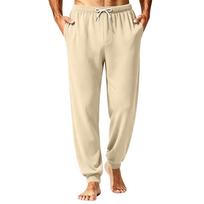 Men's Warm Sleep Pants for Winter, Comfortable Pajama Bottoms for Home Lounging and Night Wear L smėlis
