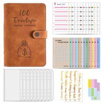 Reusable 100 Envelopes Money Saving Challeng Budget Binder Cash Stuffing Envelopes Binder brown-whole book