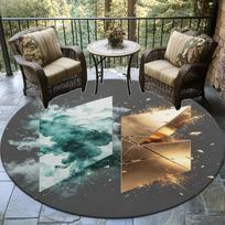 Emerald Smoke Gold Broken Geometric Circular Area Rug Abstract Marble Glitter Gold Chip Round Mat Contemporary Outdoor Floor Rug 60cmx60cm black