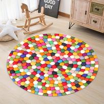 Flannel Printed Round Rug With Colorful Pebble Design For Home Decor Soft Floor Mat Boho Art Theme Playful Style 60cm red