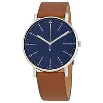 SKAGEN Signature Mėlynas ciferblatas Rudo odos vyriškas laikrodis Moteriškas kvarcinis laikrodis Nerūdijančio plieno 50m 40mm valandinis SKW6355 mėlyna