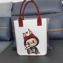 New Labubu Felt Cartoon Printed Bag Handbag Felt Bag Accompanying Handbag Gift Student Work Shoulder Bag gray