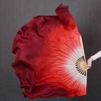 Silk Red Gradient Double-Sided Dance Fan for Classical and Square Dance Silk Fan Frame 31cm, Tassel 20cm