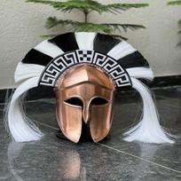 Handmade Bronze Spartan Helmet Greek Warrior Helmet with Black White Crest Cosplay Display Armor black