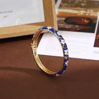New Colorful Enamel Floral Bangle Chinese Style Gold Plated Dainty Jewelry Handmade Gift Flower Bangle Women beige