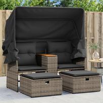 Vidaxl 2-Os. Sofa Ogrodowa Z Daszkiem I Podnóżkami, Szara, Rattan Pe