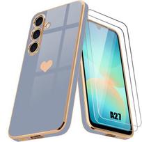 Case for Samsung Galaxy A27 5G, Silicone Heart Pattern Anti-Scratch Slim Blue - 2 Tempered Glasses mėlyna