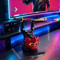 Stylish Red Hannya Mask Resin Figurine Samurai Sword Controller Holder Decorative Ornament for Gaming Room Tabletop Display pink