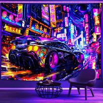 Cyberpunk Neon Sports Car Tapestry Wall Art Decoration Suitable for Living Rooms, Bedrooms, Gaming Rooms and Home Decor 100X150CM blue