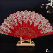 Spanish Lace Dance Folding Fan for Women, Vintage Floral Edge Ballet Fan, Green, Yellow, Blue, Purple Prop Fan, Folding Fan Dragon Flower - Crimson Red red