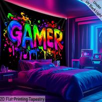 Vibrant Gaming Tapestry Wall Hanging Art Decor Pop Art Gamer Room Background Black Light Neon Sign Bedroom Decoration Poster 100X70CM purple