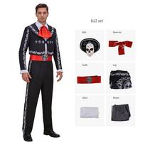 Vyriškas Kaukolės Kostiumas Mirusiųjų Diena Meksikietiškas Mariachi Ansamblis Retro Kaukolės Atspaudo Vaidmenų Žaidimo Rinkinys Helovinui Scenos Pasiruošimui S black