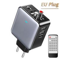 VAORLO Bluetooth 5.3 3 viename imtuvo siųstuvo adapteris EU US Plug Support QC3.0 greito įkrovimo palaikymas Mikrofono išvestis su nuotolinio valdymo pultu EU Plug pilka spalva