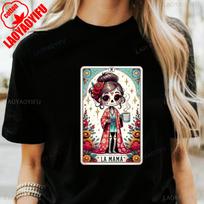 La Mamá Tarot Card Shirt Funny Mexican Mom T-shirt Spanish Mothers Day Latina Skeleton Catrina Mama Clothes Comfortable S white