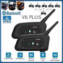 Motociklų interkomų rinkinys V6 PLUS, 2 vnt., 1500 m, Bluetooth, tinka 6 vairuotojams