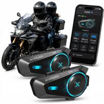 Motociklininkų ryšio rinkinys, 2 vnt., „Mesh“, Bluetooth 5.4, iki 4 asmenų, 1,6 km šalmo interkomas