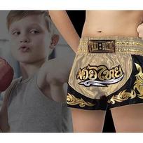 Short Enfant Muay Thai - Beige - Taille 12-14 ans - 100% Satin Polyester - Boxe Kickboxing M