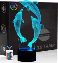 Naktinė lempa su delfino 3D LED efektu, 16 spalvų, su nuotoliniu valdymu