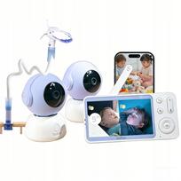 Vaizdo kūdikio monitorius su 2K LCD kamera, 5" ekranu, 360° pasukimu, 4x priartinimu ir rankena