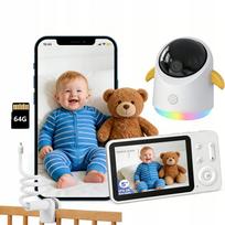 Vaizdo kūdikio stebėjimo kamera su 5" ekranu, WiFi, pasukama ir pakreipiama, su 64GB kortele