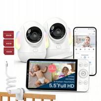 Vaizdo kūdikio stebėjimo kamera su 2 kameromis, WiFi 2.4G/5G, sukiojama, 5.5" LCD monitorius