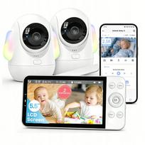 Vaizdo kūdikio stebėjimo kamera 4MP su 2 WiFi kameromis ir 5,5" LCD ekranu, 4x priartinimas, pasukama